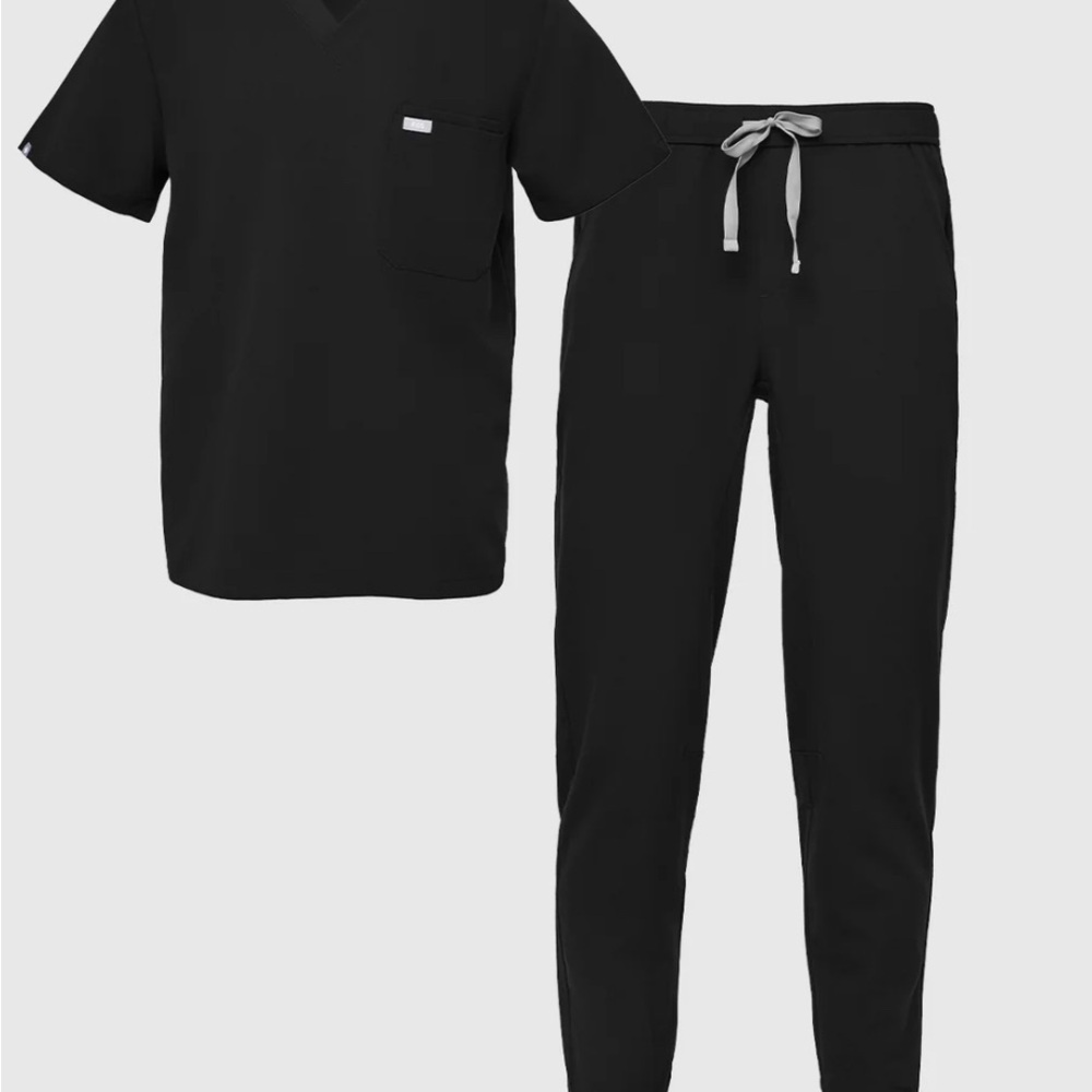 Figs Scrubs set (Black Scrub Set with Drawstring Pants)